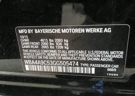 2016 BMW 428I Gran Coupe z USA, uszkodzony, nr VIN WBA4A9C53GG505474